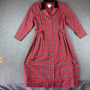 Vintage Lady Dorby Plaid Button Front Dress Womens Plus 18W Red English Country